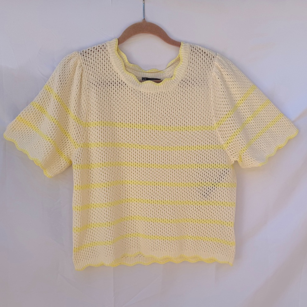 Wit & Wisdom Cream Yellow Stripe Knit Short Sleeve Sweater Size L